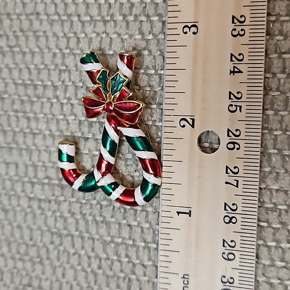 Candy Canes Brooch Pin Enamel Christmas Holiday Bow Holly - Picture 5 of 7